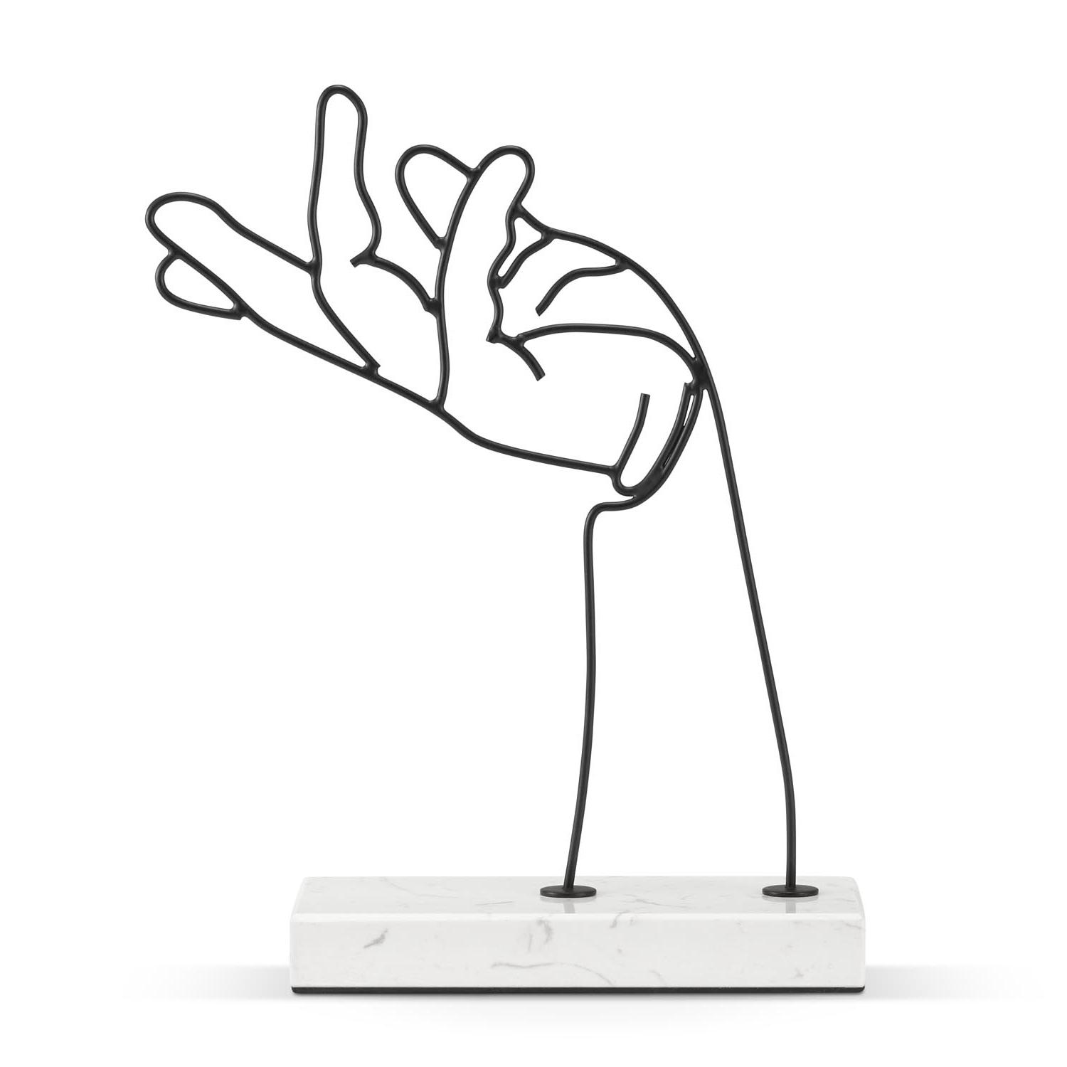HAND - dekoracja stojąca ręki z czarnego druciku na białej marmurowej podstawce 