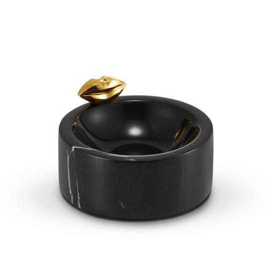 BLACK LIPS - czarna marmurowa popielniczka / miseczka np. na orzeszki ze złotymi ustami