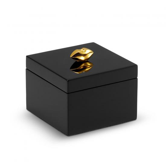 BLACK LIPS - czarna szkatułka / pudełko dekoracyjne z lakierowanego MDF-u ze złotym uchwytem