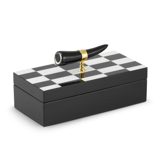 CHESSBOARD „L” - pudełko dekoracyjne - szkatułka na biżuterię w czarno-białą szachownicę z rogiem