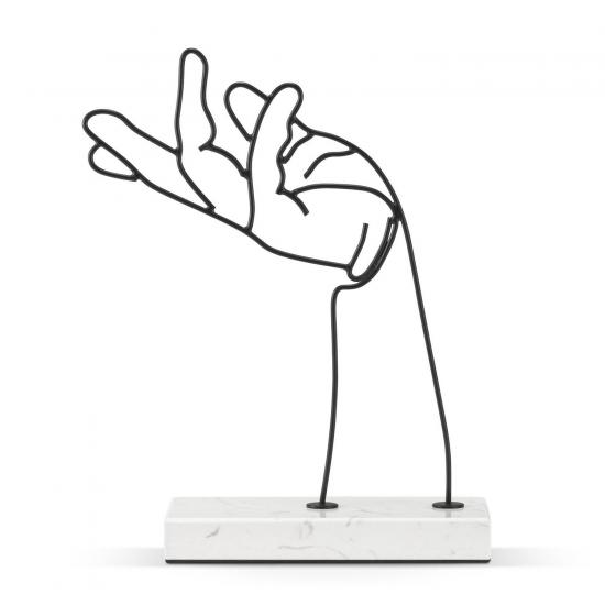 HAND - dekoracja stojąca ręki z czarnego druciku na białej marmurowej podstawce 