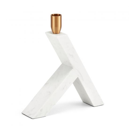 MODERN – biały marmurowy świecznik „L” ze złotymi wstawkami