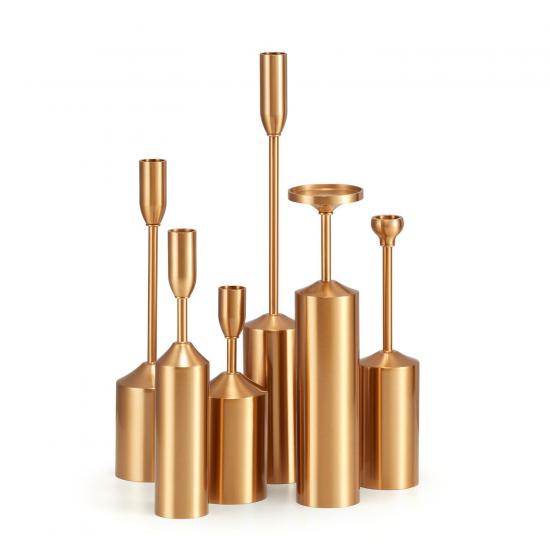 SIMPLE - zestaw 6 złotych świeczników H: od 20cm do 42cm