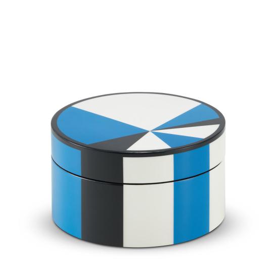 STRIPES BLUE „S”- pudełko dekoracyjne / szkatułka na biżuterię w czarno - biało - niebieskie paski