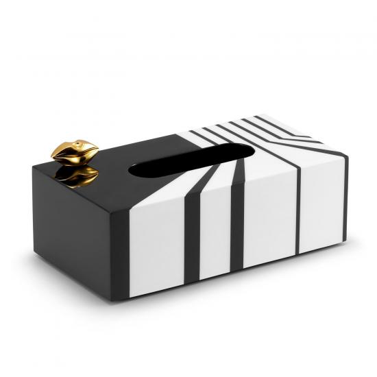 STRIPES LIPS - pudełko na chusteczki w czarno - białe paski ze złotymi ustami
