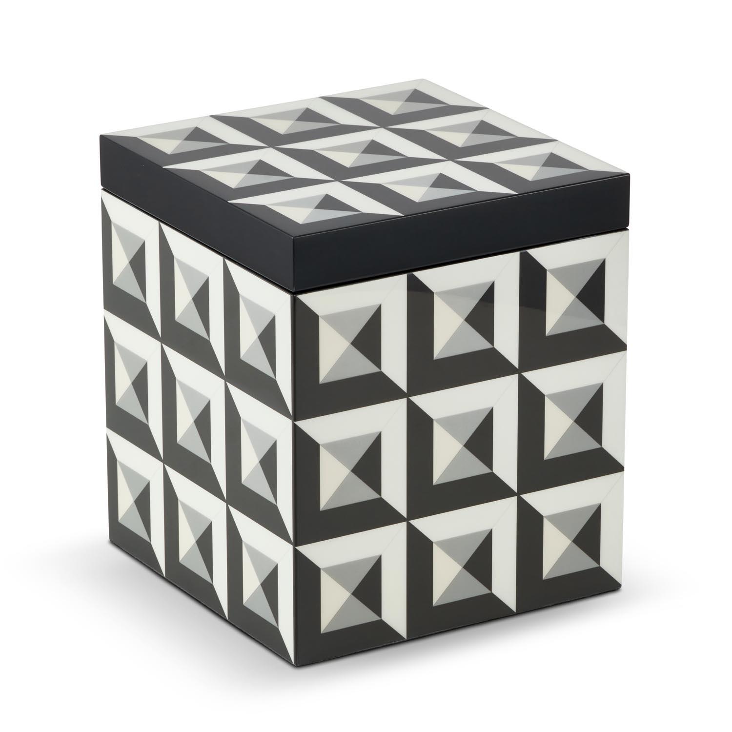 SQUARES „L” - pudełko dekoracyjne / szkatułka na biżuterię w czarno - biało - szare kwadraty