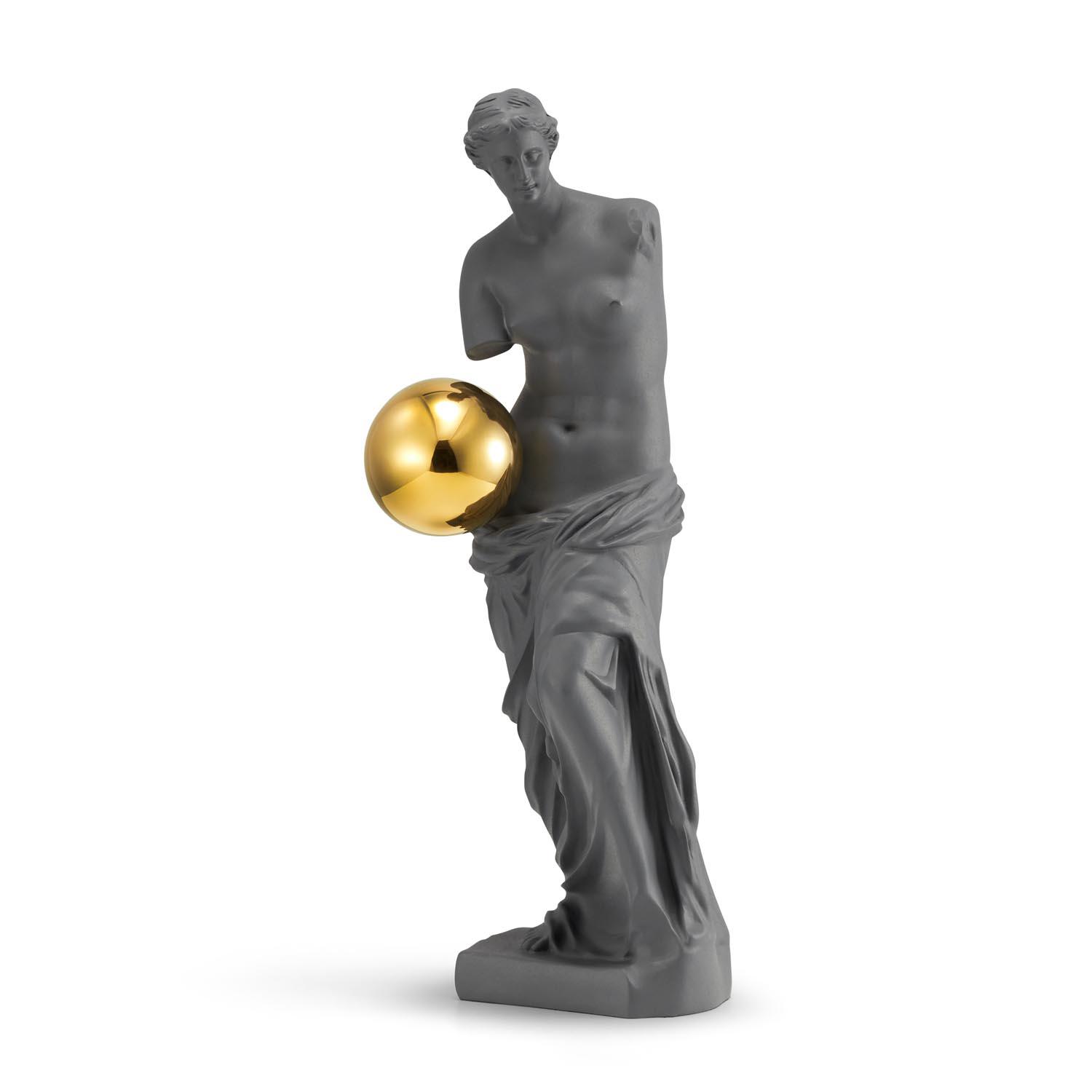 VENUS - szara figurka Wenus z Milo ze złotą kulą